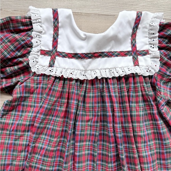 Vintage Bryan Red Plaid holiday 80’s prairie Dress With White Yoke With Lace Sz5 - Picture 2 of 5